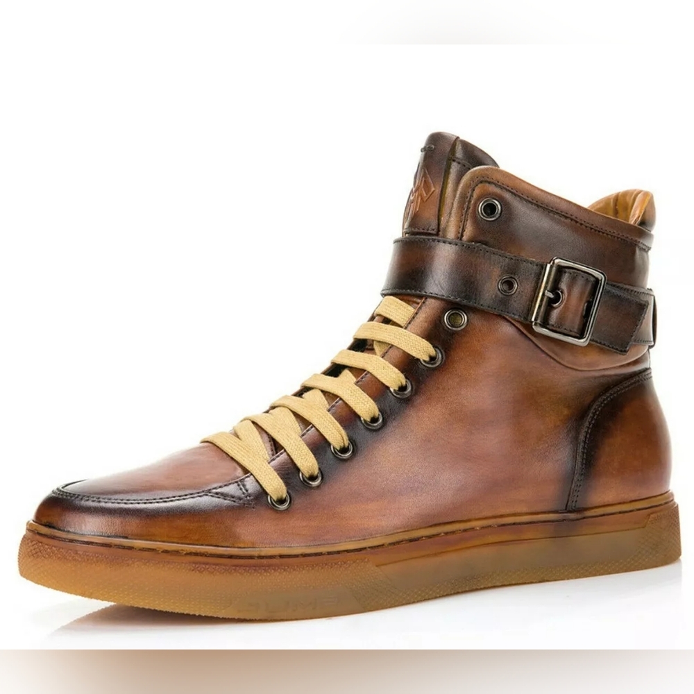 Men's J75 by Jump Sullivan Tan Hand-Paint Leather High Top Sneakers